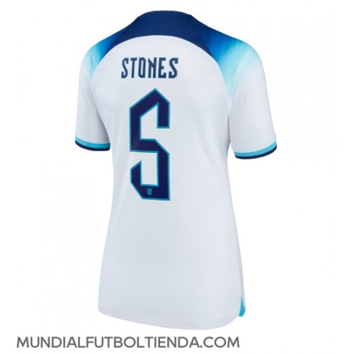 Camiseta Inglaterra John Stones #5 Primera Equipación Replica Mundial 2022 para mujer mangas cortas
